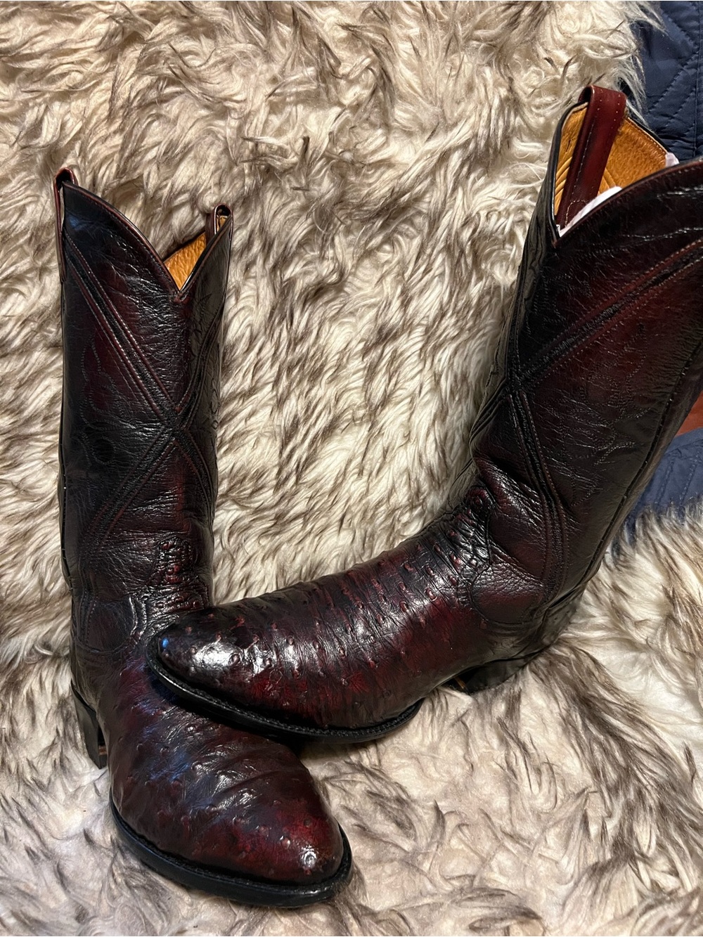 Tony Lama Men's Burgundy Western Ostrich & Leather Boots, NEW HEEL CAPS-Sz 8 D
